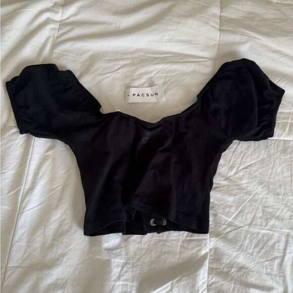 Offer a Price Me to We Black Lace-Up Front Crop Top XS NWT - Picture 7 of 9